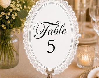 Personalized Handmade Double Sided Table Numbers, Elegant Oval Lace Table Number Cards, Reception Table Decor, Wedding Decor