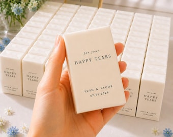 Personalized Wedding Tissues for Happy Tears | Pre Printed Tissue Packs | Custom Wedding Favor for Guests | Bridal Shower Guest Gift
