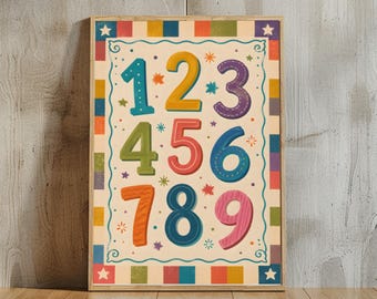 Colorful 123 Learning Number Chart Educational Nursery Wall Art, Preschool Classroom Decor, Kids Number Poster Print