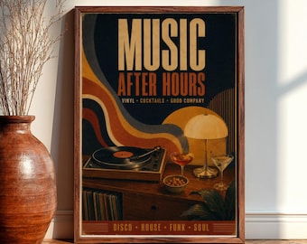 Serving Tunes Poster, Vinyl Record Wall Art, Retro Music Print, DJ Kitchen Decor, Music Lover Gift