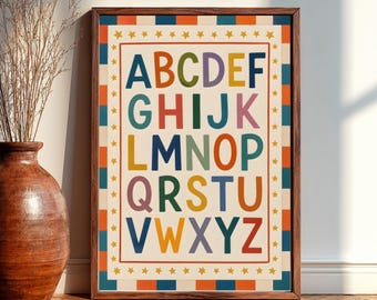 Colorful ABC Alphabet Chart Nursery Wall Art, Educational Kids Learning Poster, Preschool Classroom Decor, Homeschool Print