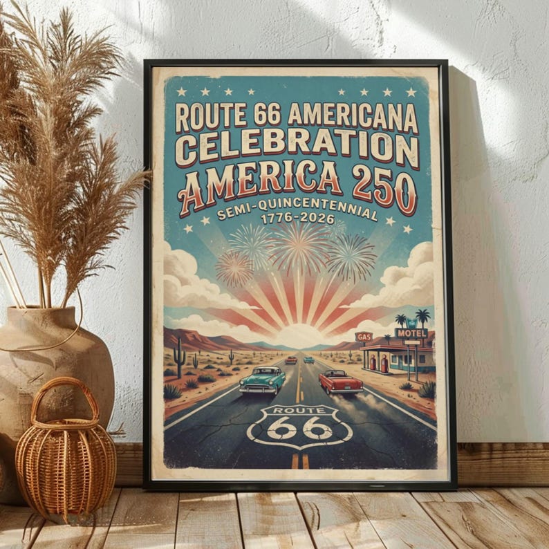 Route 66 America 250 Poster, Vintage Americana Road Trip Wall Art ...