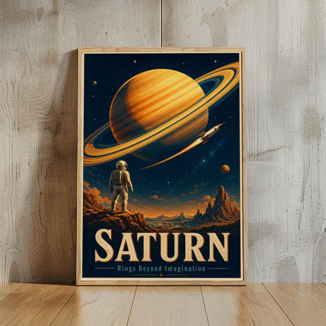 Saturn Retro Space Travel Poster, Vintage Sci-fi Wall Art, Mid Century ...