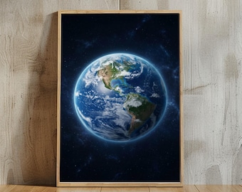 Earth From Space Poster, Planet Earth Wall Art, Cosmic Galaxy Decor, Astronomy Printable Artwork, Space Aesthetic Vertical Print