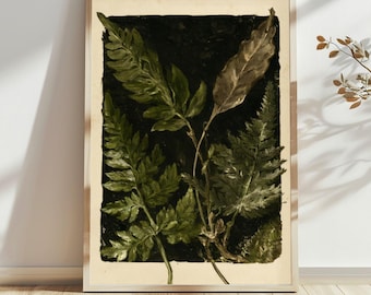 Vintage Botanical Fern Print, Antique Herbarium Wall Art, Dark Academia Nature Poster, Rustic Cottagecore Botanical Decor, Woodland Artwork