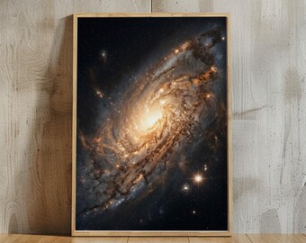 Golden Spiral Galaxy Wall Art Print, Deep Space Nebula Poster, Cosmic Universe Artwork, Celestial Galaxy Decor, Astronomy Gift