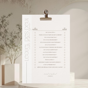 Juego imprimible para novios: ¿Quién es el mejor? Juego de boda para invitados, entretenimiento para la recepción, plantilla de Canva.