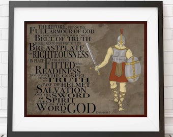 Christian print - Armour of God - wall print - Children's print - Ephesians 6 -Bible art - kid room decor - soldier - inspirational print