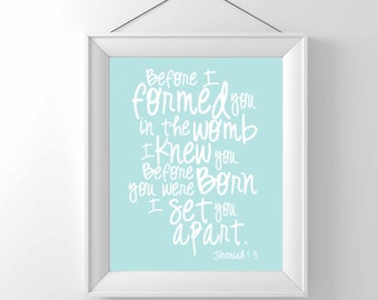 Nursery art- Before you were born I knew you- Jeremiah 1:5 - Art Print Children Wall decor - Christian art- Classic - gender neutral