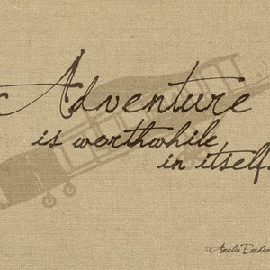 Vintage Adventure Print Airplane Amelia Earhart Travel decor travel themed nursery adventure is worthwhile aviation image 2