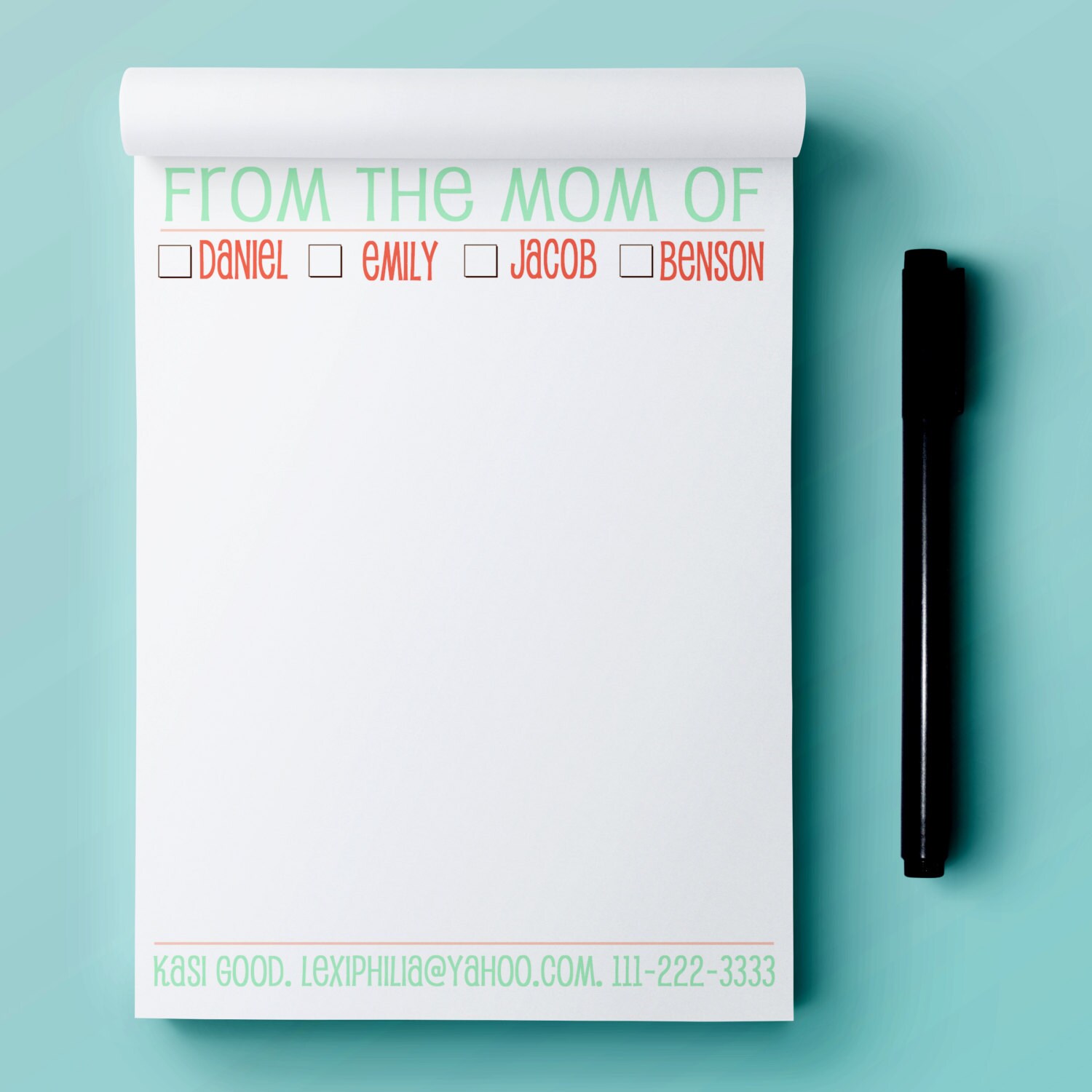 Personalized From the MOM of Notepads Notepad Mom Notepad Notepad With