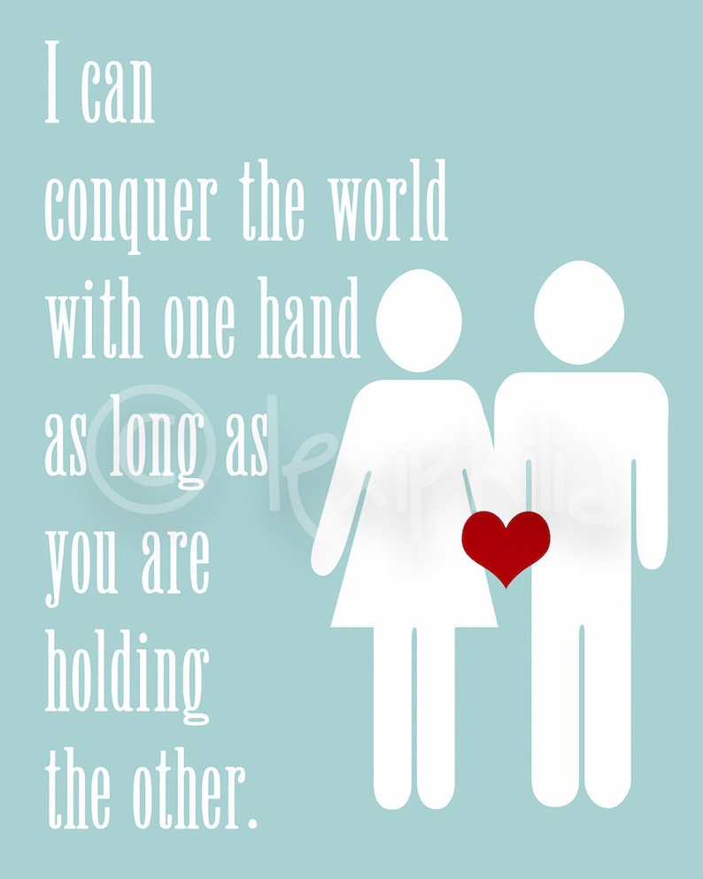 LOVE Print I can conquer the world with one hand Wall Art Print home decor gift for him gift for her anniversary image 2