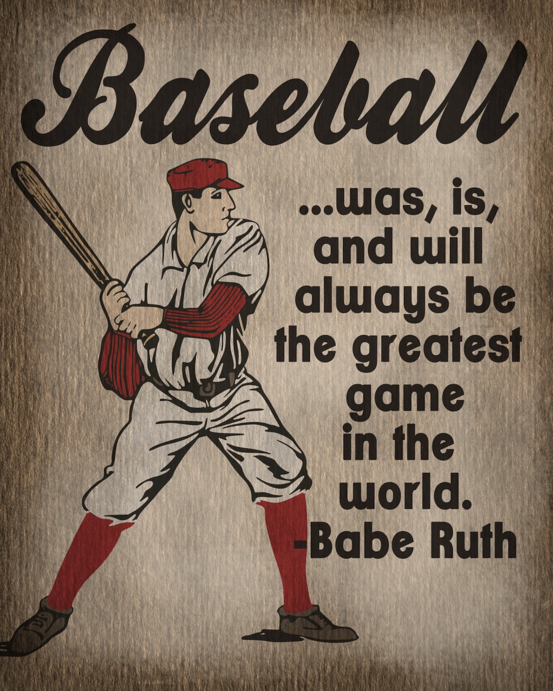 PRINTABLE- Vintage Baseball Print - Kids Room Decor - Babe Ruth Quote ...