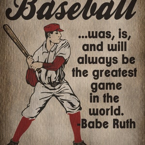 PRINTABLE- Vintage Baseball Print - Kids Room Decor - Babe Ruth Quote - sports - baseball print decor - illustration