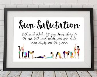 Sun Salutation - Yoga print - yoga decor - Surya Namaskar - Sun salute art - Yoga wall print - inhale, exhale - lift your heart - colorful