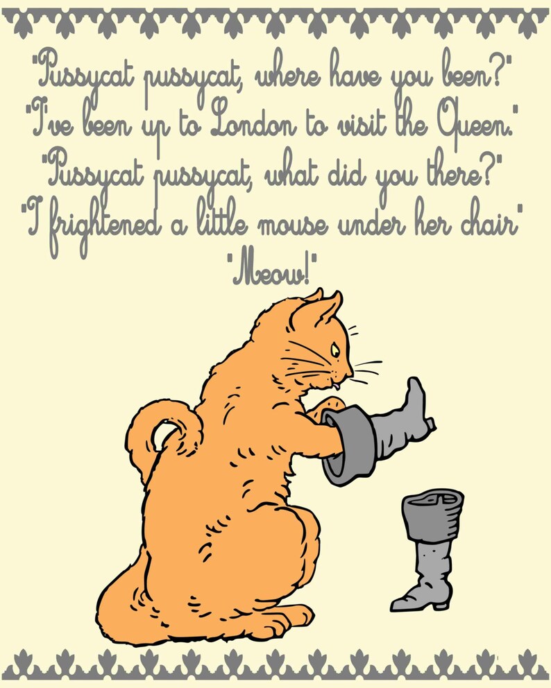 Nursery Art Nursery Rhyme Puss in Boots 8x10 Art Print Etsy