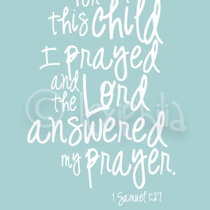 Printable (Download only)  For this child I prayed- 1 Samuel 1:27- Nursery Art-Children Wall decor - Christian art- Classic - gender neutral