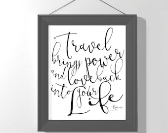 Inspirational modern print - travel print - black and white - Rumi quote - typography art poster - travel wall decor - adventure -motivation