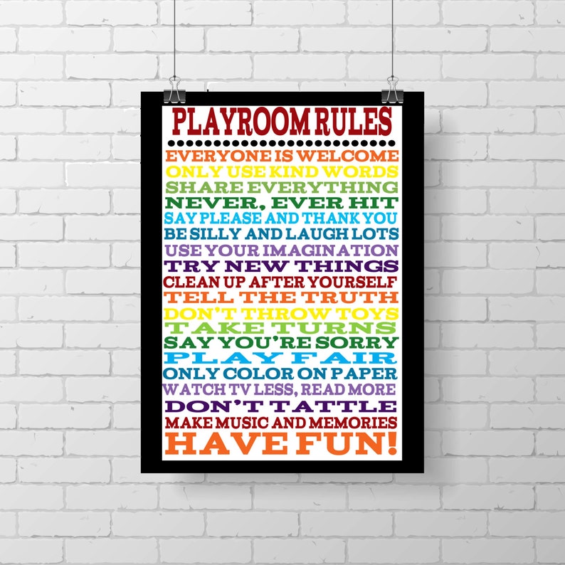 Playroom rules poster rainbow art kid decor kid print wall decor print typography image 1