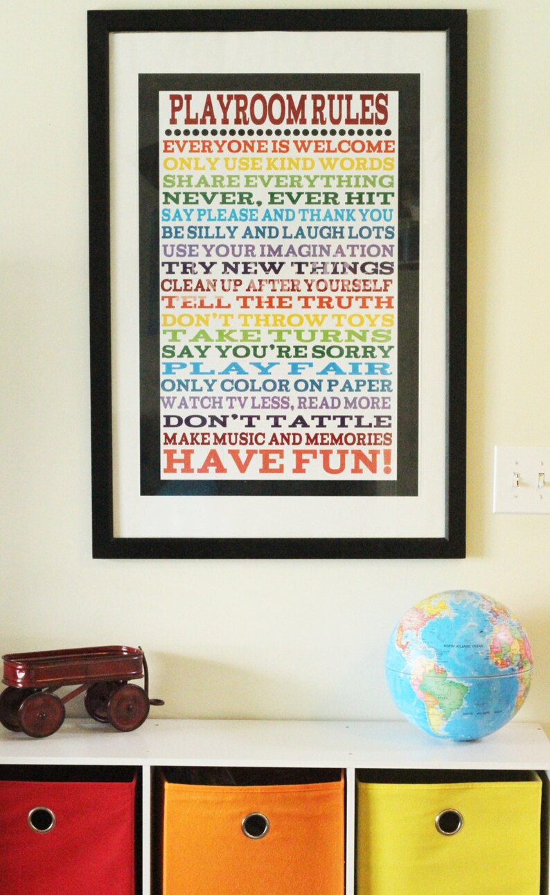 Playroom rules poster rainbow art kid decor kid print wall decor print typography image 2