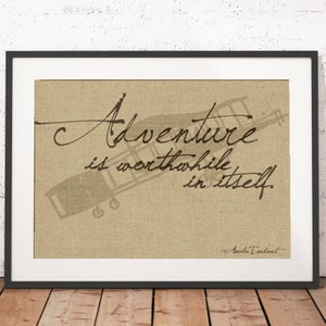 Vintage Adventure Print Airplane Amelia Earhart Travel decor travel themed nursery adventure is worthwhile aviation image 1