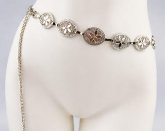 Cadena para la cintura, medallón floral bicolor, joyería corporal estilo años 20