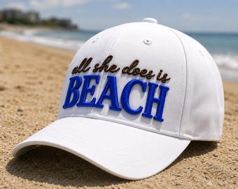 3D Puff Beach borduurpatroon, pet/muts bestand, zomerse script DST PES