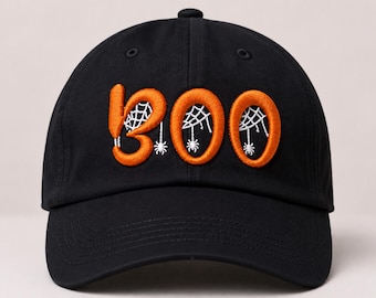 Halloween BOO 3D Puff-borduurwerk, spinnenweb-mutsontwerp, machinebestand, DST PES