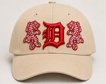 Detroit D 3D Puff Borduurontwerp | Tijgermascotte Machinebestand | Verhoogde D-letterkap