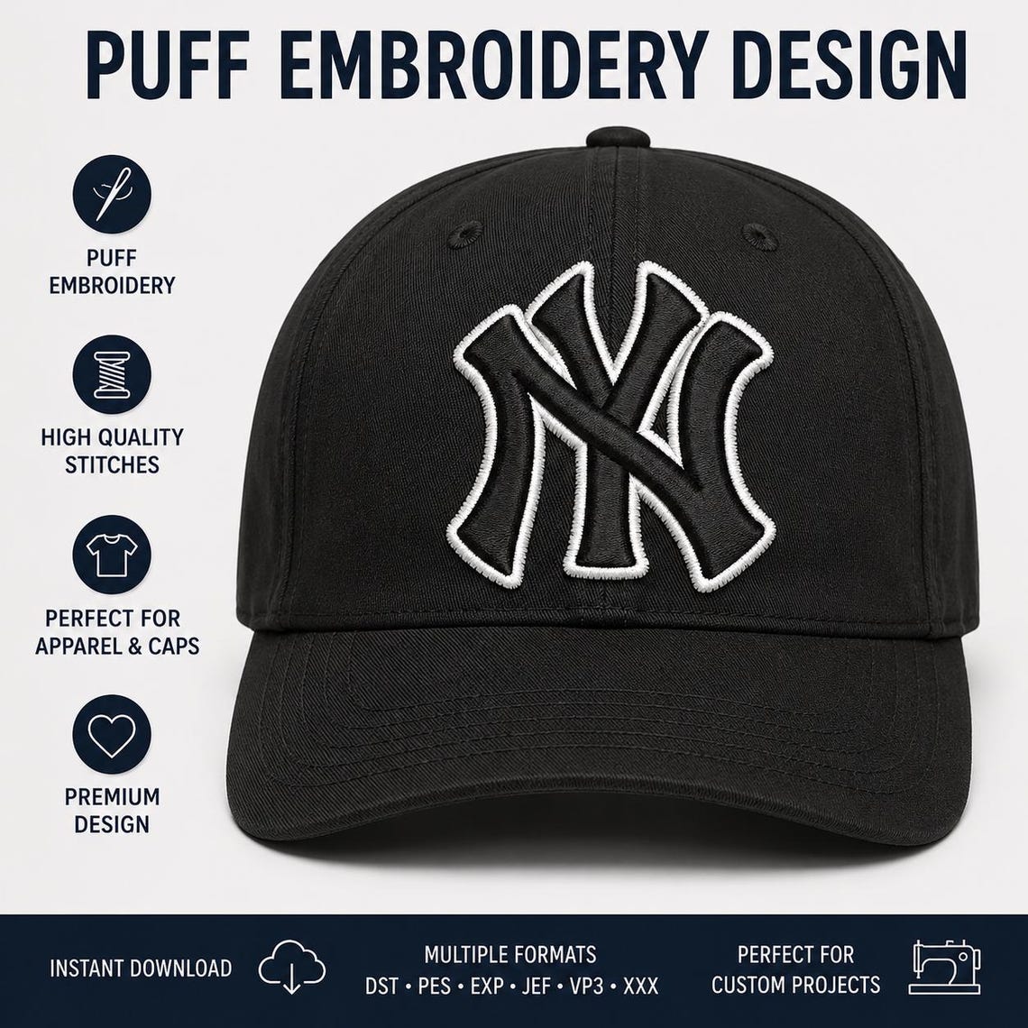 NY 3D Puff Embroidery Design for Cap | Foam Hat File | Baseball Cap ...
