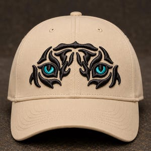 Tiger Eyes 3D Puff Embroidery Design for Cap | Snapback Hat Embroidery File | Digital Download