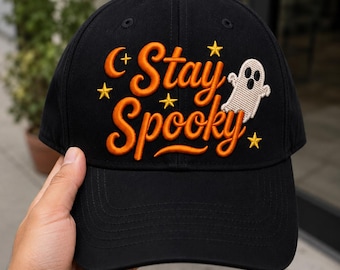 Stay Spooky 3D Puff Design, Halloween Cap File DST PES, Machine Embroidery Baseball Hat