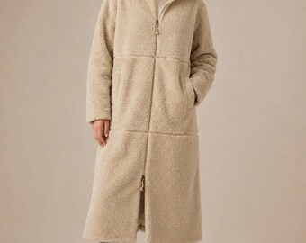 Lange sherpa fleecejas voor dames, comfortabele winterjas, oversized jas met ritssluiting