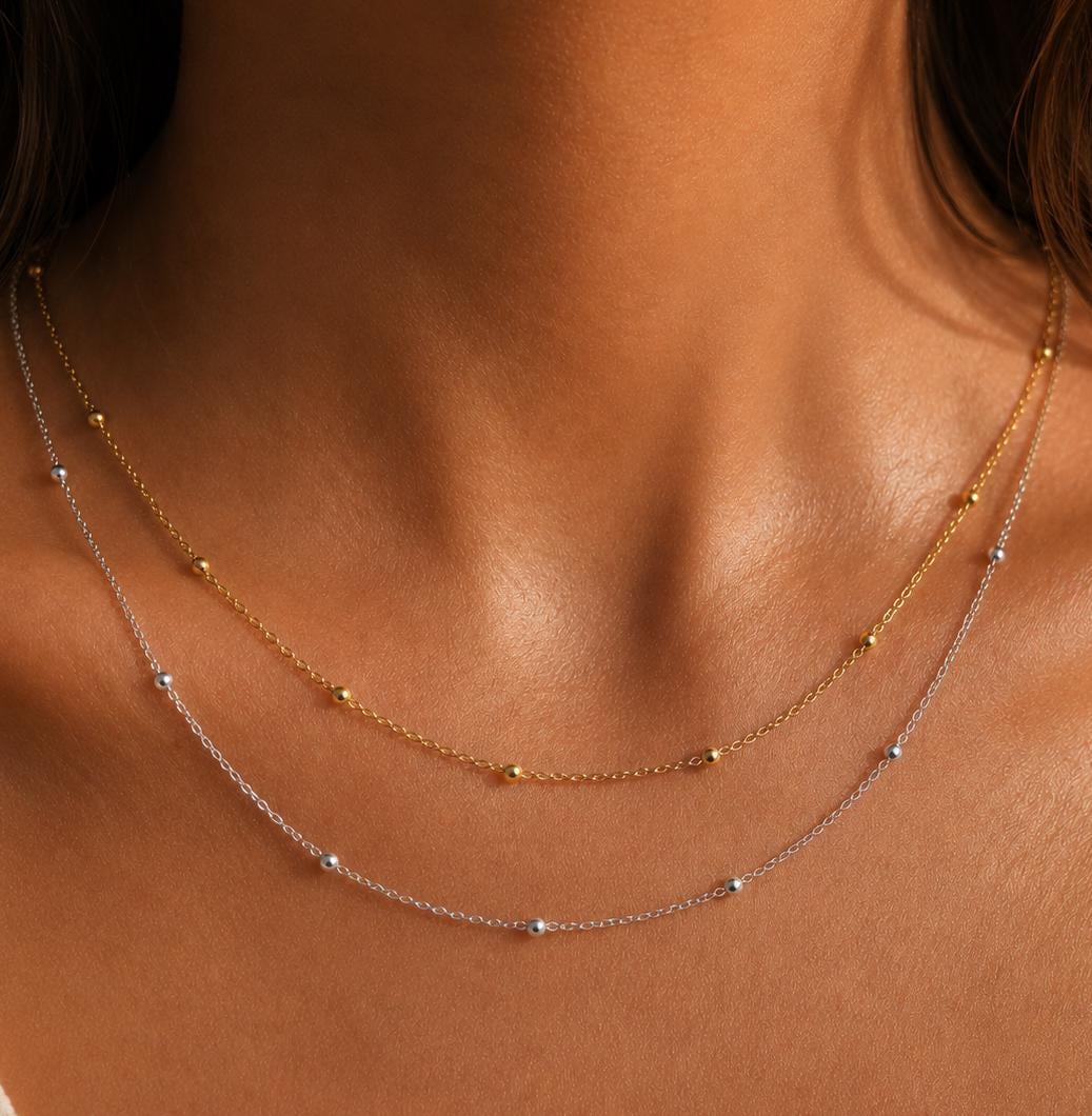 Beaded Chain Necklaces, Dainty Minimalist Silver Gold Layering…