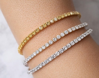 Stretch-Tennis-Armband, zierlicher Zirkonia-Schmuck, stapelbares 14K vergoldetes oder silberfarbenes CZ Minimalist-elastisches Armband-Geschenk für Sie