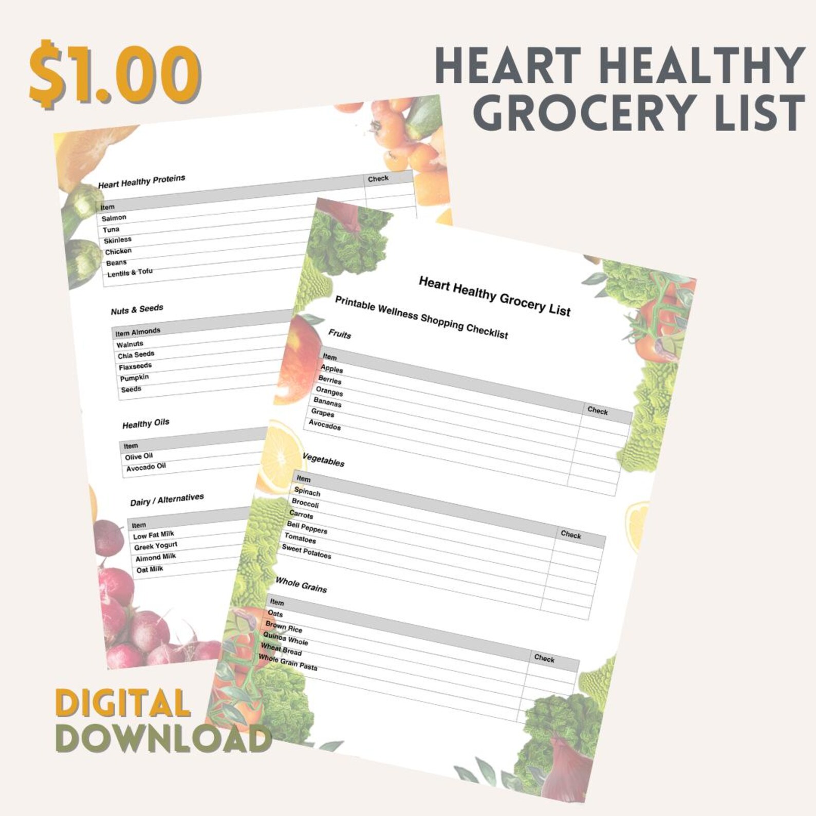 Heart Healthy Grocery List Printable | Nutrition Shopping List | Heart ...