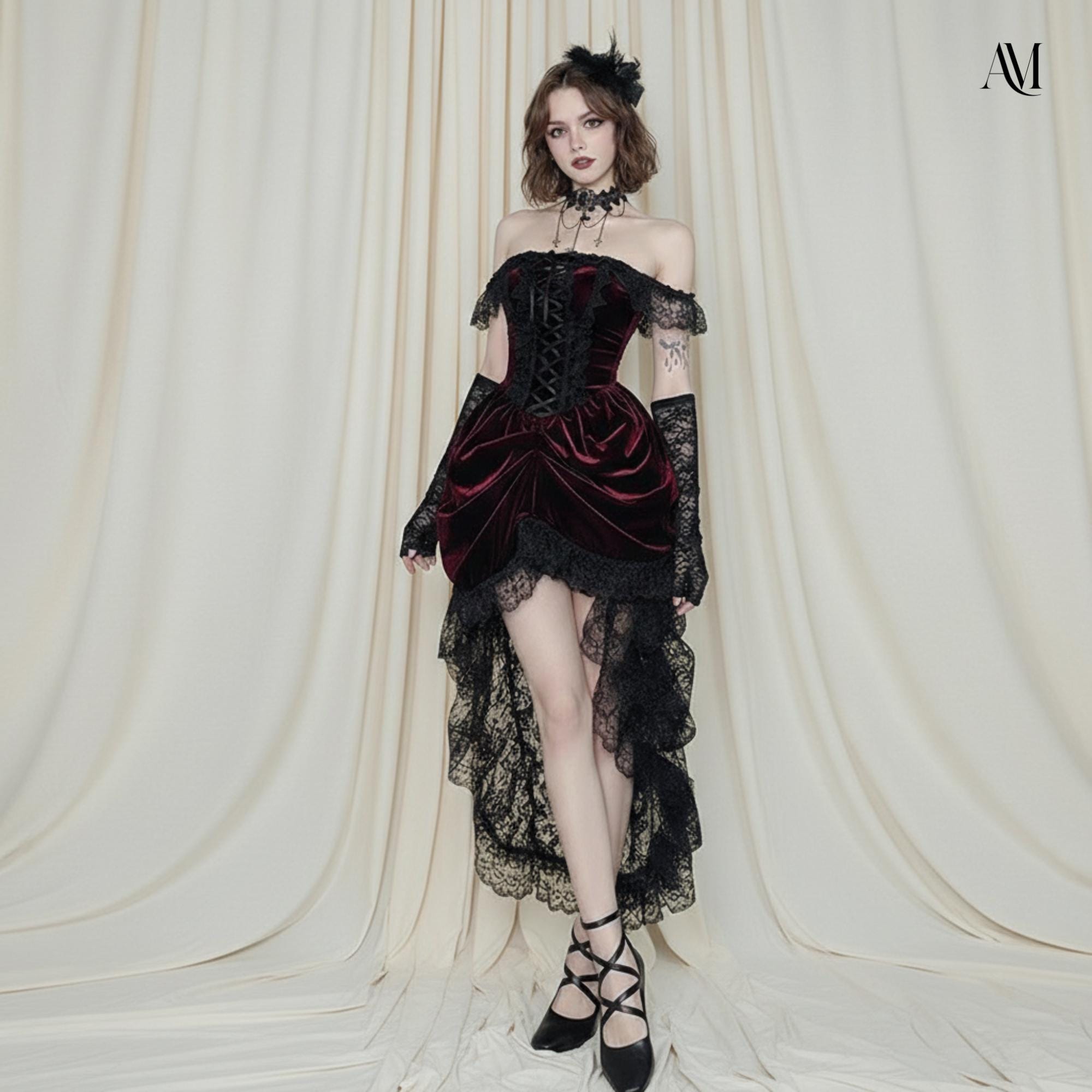 strapless open back dress Ellen Lace Goth Formal Dress – Dangerfield main image 1