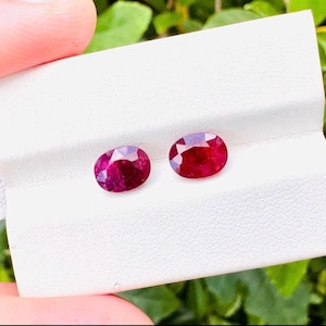 Natural Ruby Oval Faceted 2-Piece Lot, 4.90 Carats, 9x7mm Certified Ruby Gemstones, Good Color Loose Stones for Jewelry, Rings & Pendants