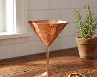 Verre à Martini en cuivre martelé | Tasse à cocktail artisanale turque, décoration de chariot de bar | Cadeau de 7e anniversaire