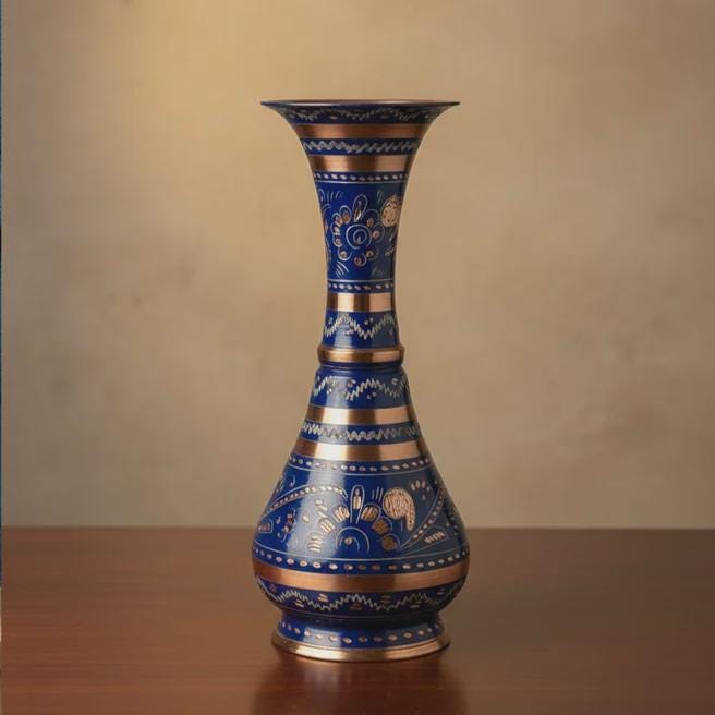 Ancien joli petit vase silo en cuivre émaillé – C&N Antiquités