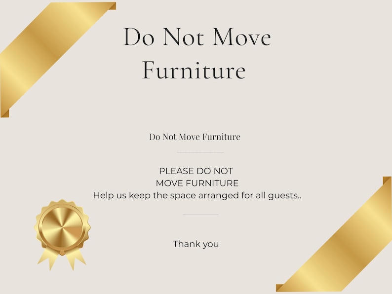 Do Not Move Furniture Sign Template | Airbnb House Rules (editable ...