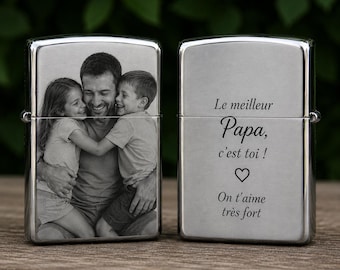 Briquet Personnalisé Photo Gravée – Cadeau fête des pères Homme Femme – Briquet Type Zippo Gravure Photo & Texte – Cadeau Couple Original