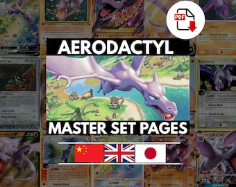 Aerodactyl Master Set Binder Pages + Cameos | 100% Complete / Up-To-Date | English Japanese Chinese | Printable PDF (Digital Download)
