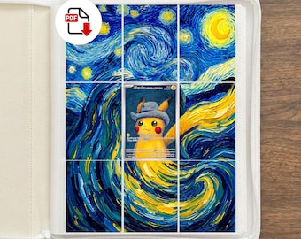 Pikachu van Gogh Extended Art for 9 Pocket Binder | Custom Pokemon TCG Art Display | Printable PDF | (Digital Download)