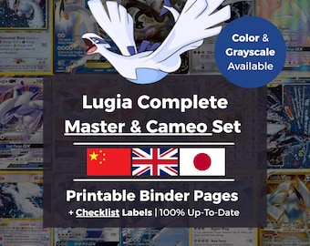 Complete Lugia (Master & Cameo) Set Binder Pages | English · Japanese · Chinese | Printable Pokemon TCG Binder Inserts + Checklist Labels