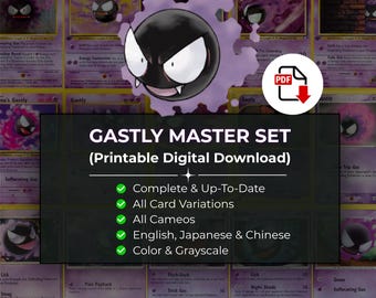 Gastly Pokemon Master Set Print | All Cards, Variations & Cameos | English Japanese Chinese | Pokemon Printable PDF (Digital Download)