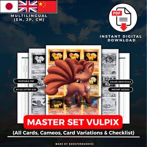 Vulpix Master Set Binder Pages + Checklist | All Cards, Variations, Cameos (English, Japanese, Chinese) (Digital Download)