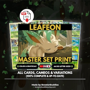 Leafeon Printable Master Set Seiten | Alle Karten, Cameos & Variationen | 100% vollständig | Englisch Japanisch Chinesisch | (Digitaler Download)