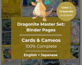 Páginas del archivador del set maestro de Dragonite – CARTAS Y CAMEO / Inglés + Japonés / 100% completo y actualizado (1995-2026) / PDF imprimible