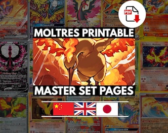 Moltres Pokemon Master Set Binder Pages + Cameos | 100% Complete / Up-To-Date | English Japanese Chinese | Printable PDF (Digital Download)